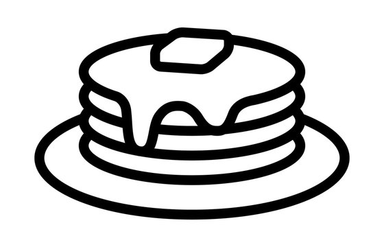 Breakfast pancakes with syrup and butter on a plate line art icon for food apps and websites