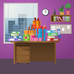 modern office interior with present boxes. Vector image.