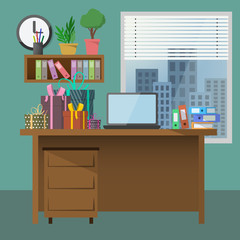 modern office interior with present boxes. Vector image.