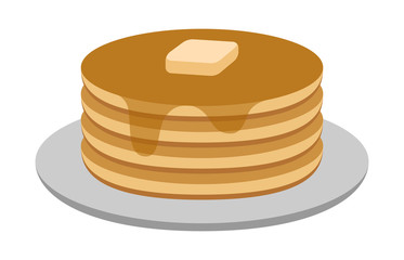 Breakfast pancakes with syrup and butter on a plate flat color icon for food apps and websites