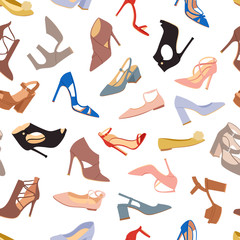 Womens shoes flat fashion footwear design vector seamless patterns background