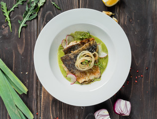 carp fillet with cream of celery and lemon sauce