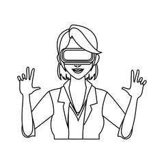 woman wearing virtual reality goggles icon image vector illustration design