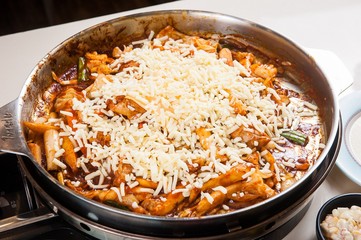 Spicy Stir-fried Chicken with cheese. 