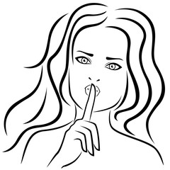 Women gesticulated with her finger at lips