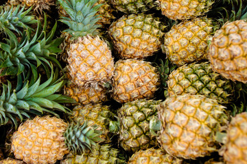 sweet Thai pineapples lie on a counter