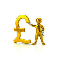 Golden man holding pound sterling symbol