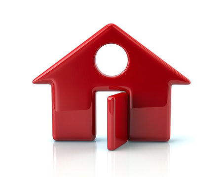 Red home icon with open door