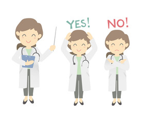 医師の女性がyes,noのサインを出しているベクターイラスト