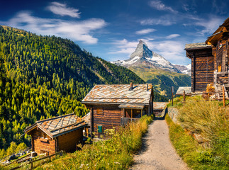 Sunny summer morning in Zermatt village