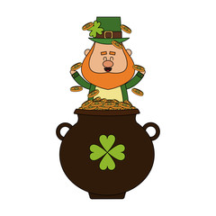 leprechaun and pot of gold  st patricks day icon image vector illustration design 