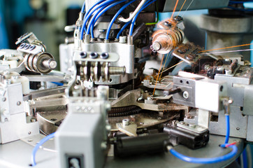 Textile: Industrial Embroidery Machine. Machinery and equipment in a spinning production company