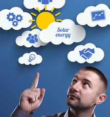 Business, Technology, Internet and marketing. Young businessman thinking about: Solar energy