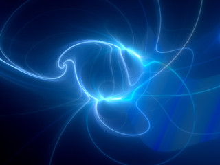 Blue glowing plasma spiral curves in space