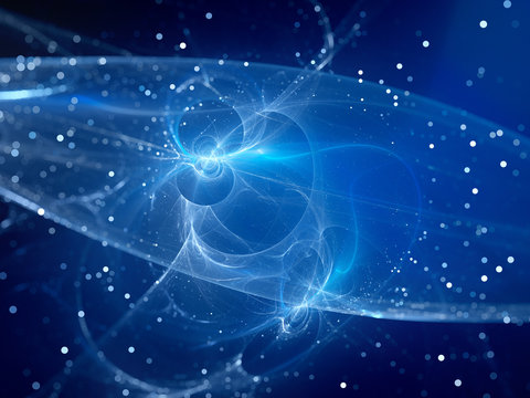 Blue glowing plasma force fields in space
