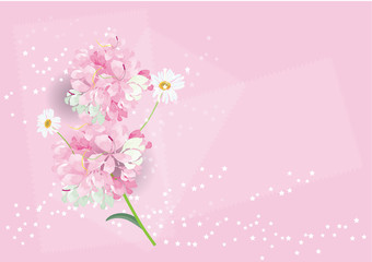 pink and light green flowers circle bouquet  with fern  ,vector illustration