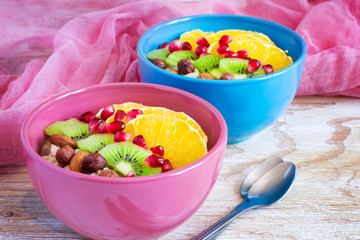 Oatmeal with fruit and nuts for a healthy breakfast