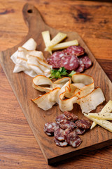 Cheese and cured meat charcuterie selection salami