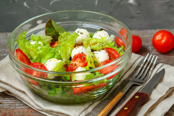 Colorful summer salad with tomatoes and mozzarella.