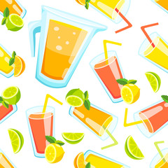 Lemon and lime lemonade seamless vector pattern.