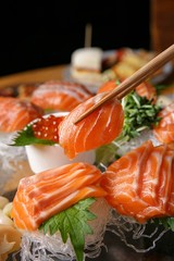 salmon with chopsticks