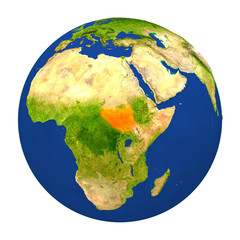 South Sudan highlighted on Earth