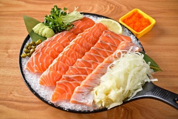 sliced raw salmon