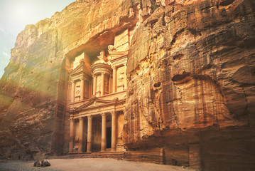 Al Khazneh - the treasury, ancient city of Petra by night, Jordan - obrazy, fototapety, plakaty
