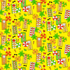 Seamless pattern with girls on the beach