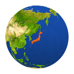 Japan highlighted on Earth