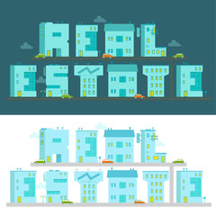 Fototapeta premium Real estate - the word illustration. Alphabet letters-buildings.
