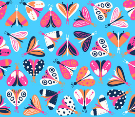 Naklejka premium Seamless pattern with different beautiful butterflies