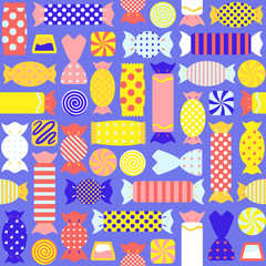 Seamless pattern with different colorful candies