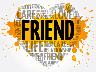 Friend word cloud collage, heart concept background