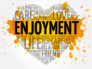 Enjoyment word cloud collage, heart concept background