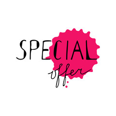 Special offer lettering text with watercolor drop.