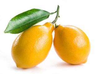 Ripe lemon fruits on the white background.