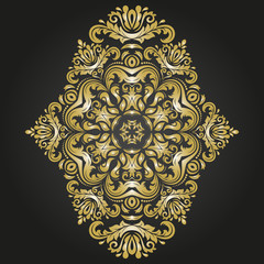 Oriental black and golden pattern with arabesques and floral elements. Traditional classic ornament
