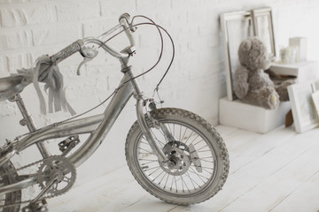 Bike closeup in white wood photo Studio