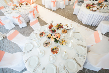 Wedding Banquet hall decorated with flowers
