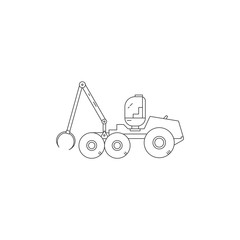 Forestry machine line icon. Forest harvester isolated on a white background.