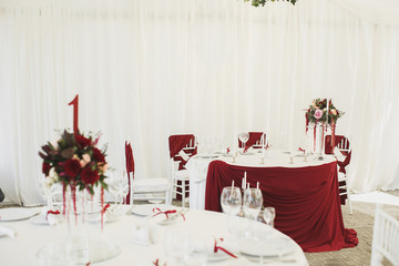 Beautiful Banquet hall under a tent for a wedding reception.