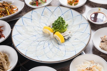Sliced Raw blow fish
