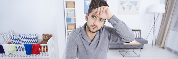 Living room with single man