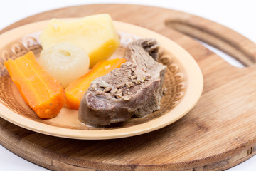 Boiled beef meat with potatoe carrot and onion for soup