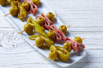 Gilda pinchos with olives and anchovies tapas