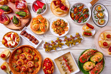 Tapas mix and pinchos food from Spain