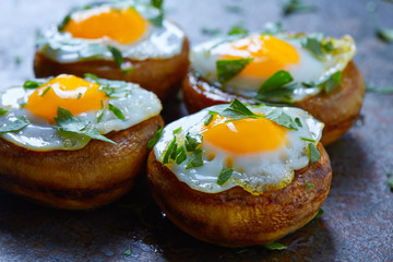 Tapas mushrooms with quail eggs from Spain