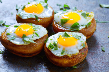 Tapas mushrooms with quail eggs from Spain