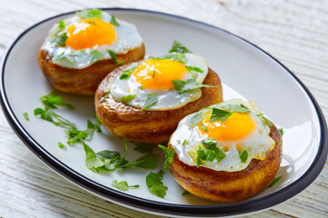 Tapas mushrooms with quail eggs from Spain